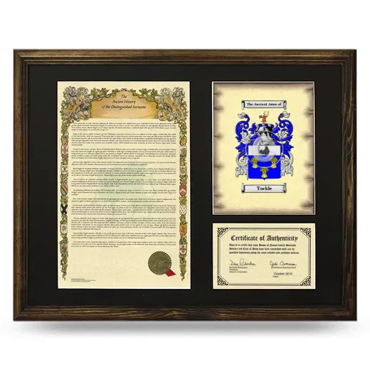 Tuckle Framed Surname History and Coat of Arms - Brown
