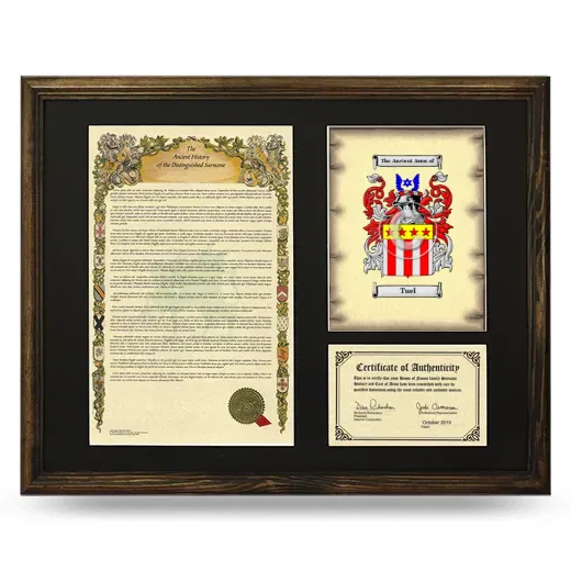 Tuel Framed Surname History and Coat of Arms - Brown