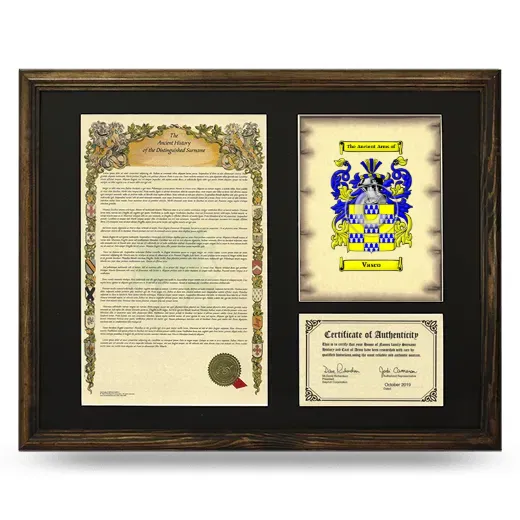 Vasco Framed Surname History and Coat of Arms - Brown