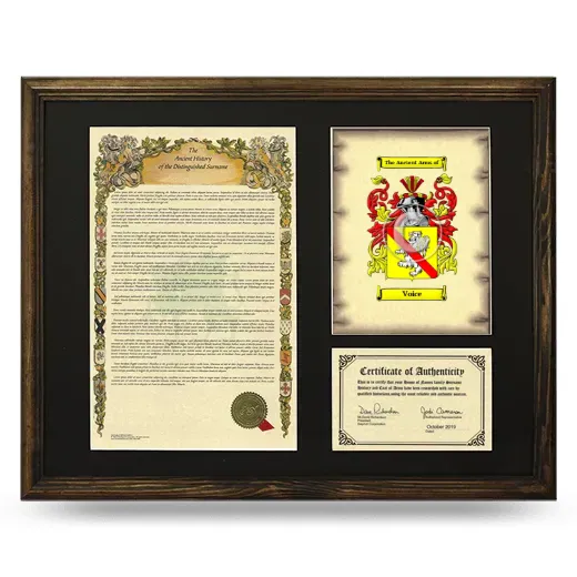 Voice Framed Surname History and Coat of Arms - Brown