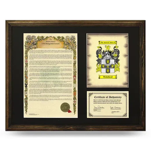 Wakeland Framed Surname History and Coat of Arms - Brown