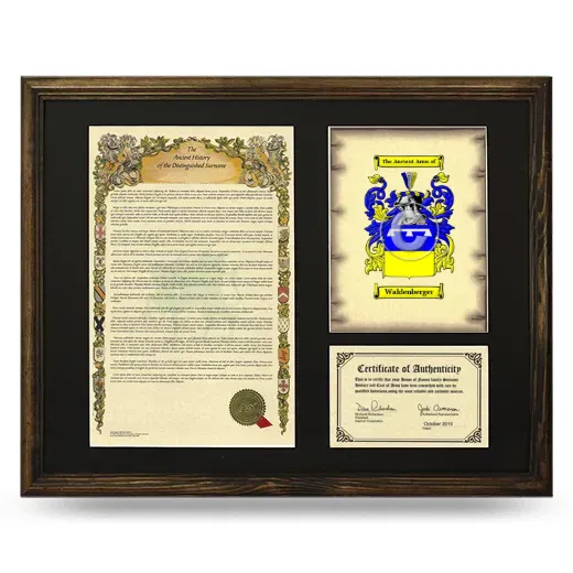 Waldenberger Framed Surname History and Coat of Arms - Brown