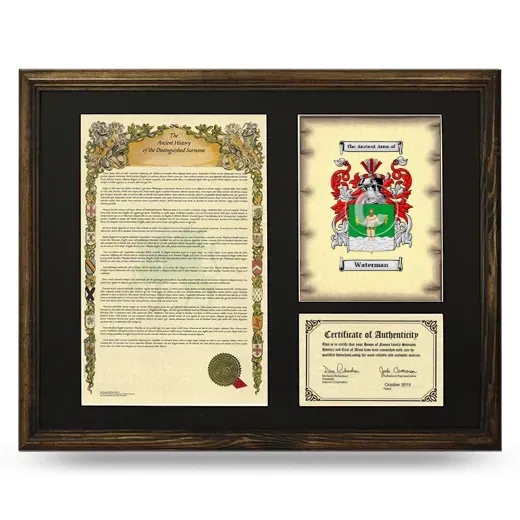 Waterman Framed Surname History and Coat of Arms - Brown