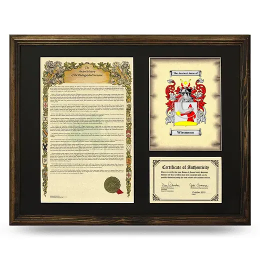 Wissmann Framed Surname History and Coat of Arms - Brown