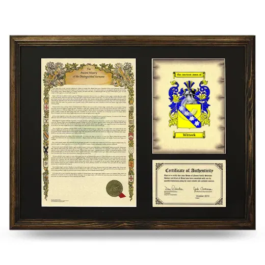 Witteck Framed Surname History and Coat of Arms - Brown