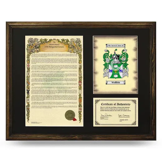 Wollfish Framed Surname History and Coat of Arms - Brown