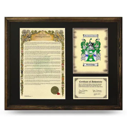 Wolveladge Framed Surname History and Coat of Arms - Brown