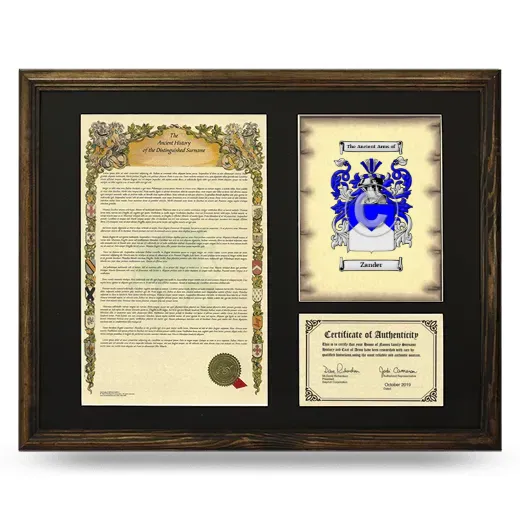 Zander Framed Surname History and Coat of Arms - Brown