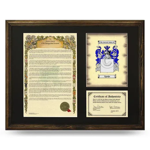 Zgraja Framed Surname History and Coat of Arms - Brown