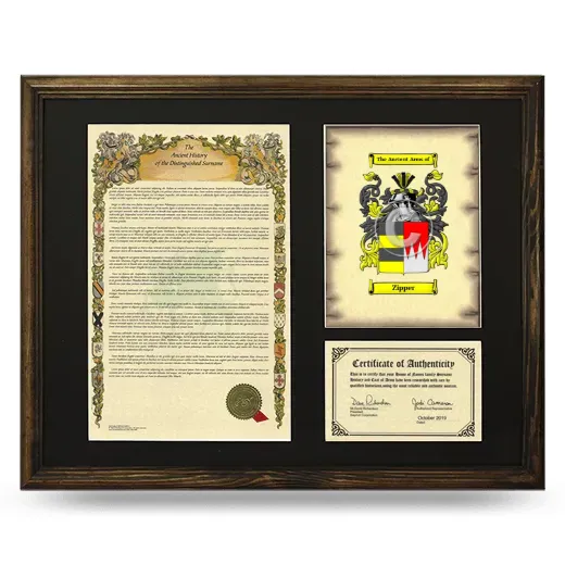 Zipper Framed Surname History and Coat of Arms - Brown