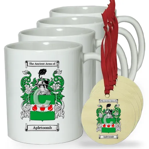Apletoomb Set of 4 Classic Mugs and Ornaments