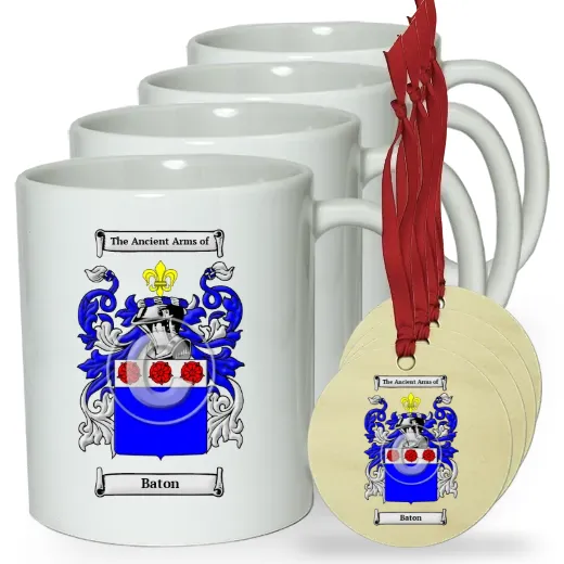 Baton Set of 4 Classic Mugs and Ornaments