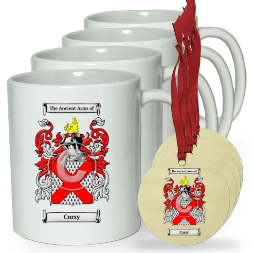Cursy Set of 4 Classic Mugs and Ornaments