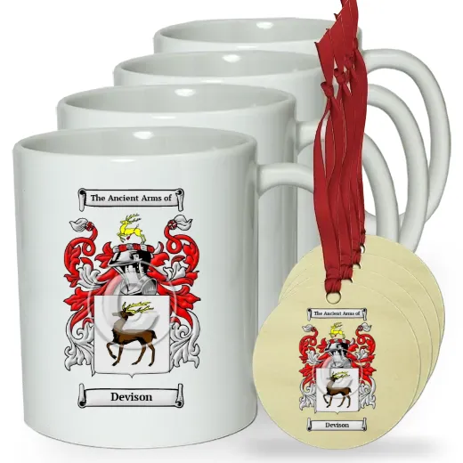Devison Set of 4 Classic Mugs and Ornaments