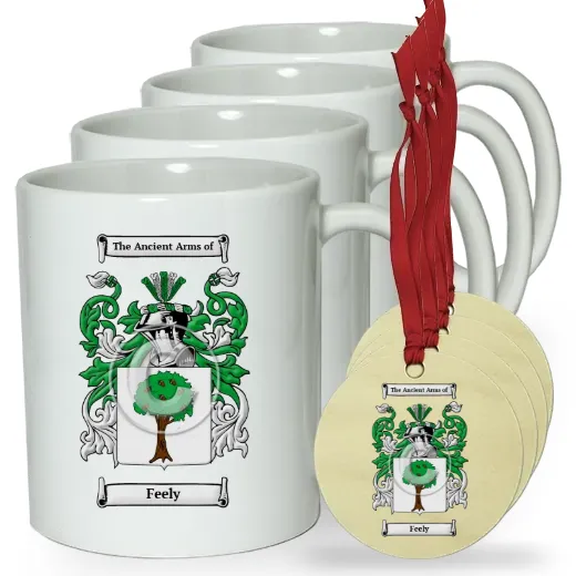 Feely Set of 4 Classic Mugs and Ornaments