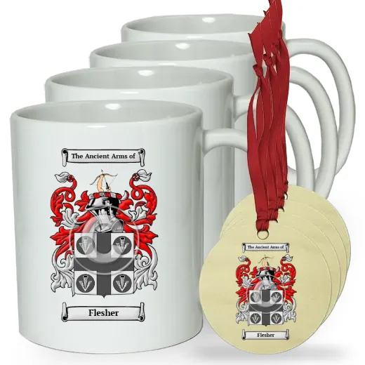 Flesher Set of 4 Classic Mugs and Ornaments