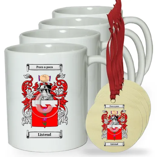 Listend Set of 4 Classic Mugs and Ornaments