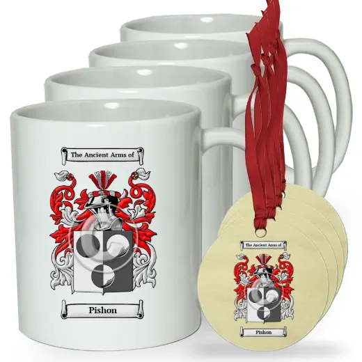 Pishon Set of 4 Classic Mugs and Ornaments
