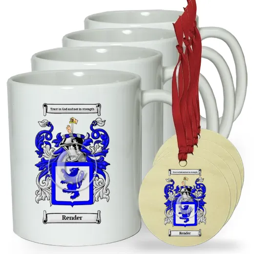Render Set of 4 Classic Mugs and Ornaments