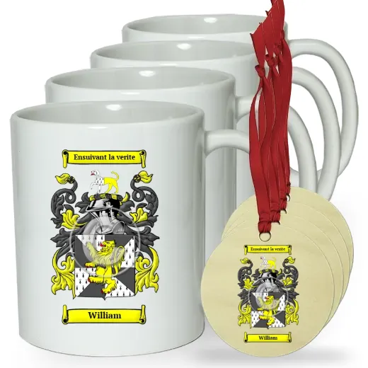 William Set of 4 Classic Mugs and Ornaments