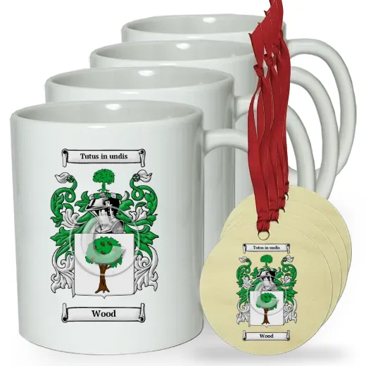 Wood Set of 4 Classic Mugs and Ornaments