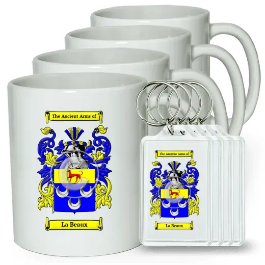 La Beaux Set of 4 Coffee Mugs and Keychains