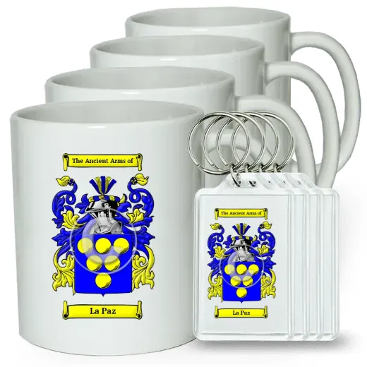 La Paz Set of 4 Coffee Mugs and Keychains