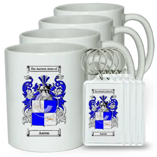 Aaron Set of 4 Coffee Mugs and Keychains