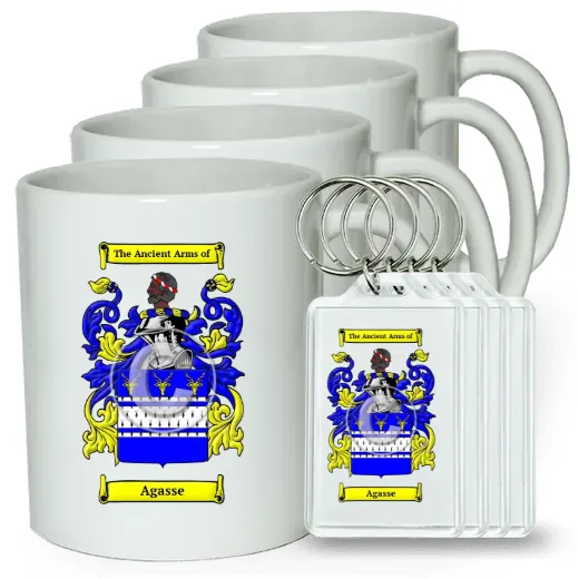 Agasse Set of 4 Coffee Mugs and Keychains