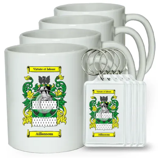 Aillansom Set of 4 Coffee Mugs and Keychains