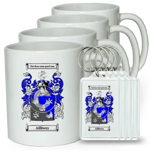 Ailliway Set of 4 Coffee Mugs and Keychains