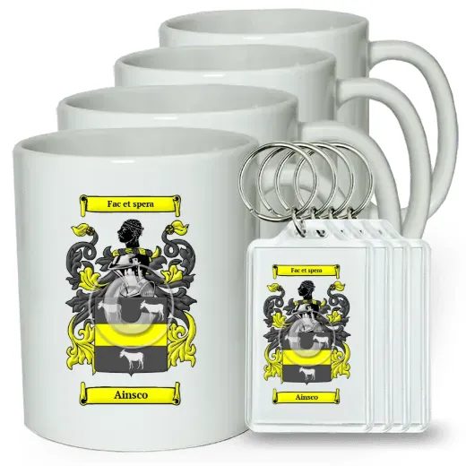 Ainsco Set of 4 Coffee Mugs and Keychains