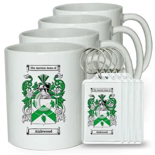 Aizlewood Set of 4 Coffee Mugs and Keychains