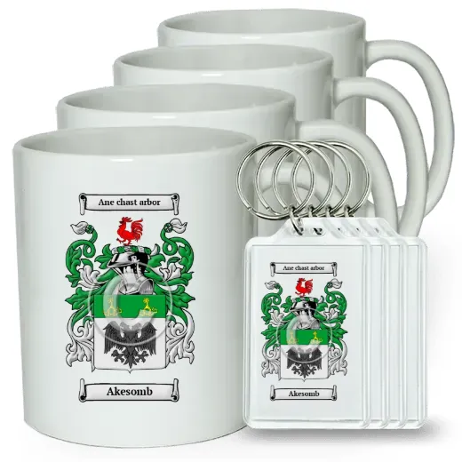 Akesomb Set of 4 Coffee Mugs and Keychains