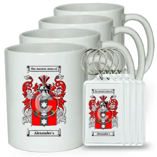 Alexander's Set of 4 Coffee Mugs and Keychains