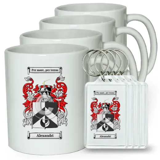 Alexandri Set of 4 Coffee Mugs and Keychains