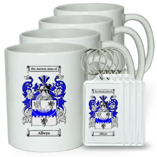 Allwyn Set of 4 Coffee Mugs and Keychains