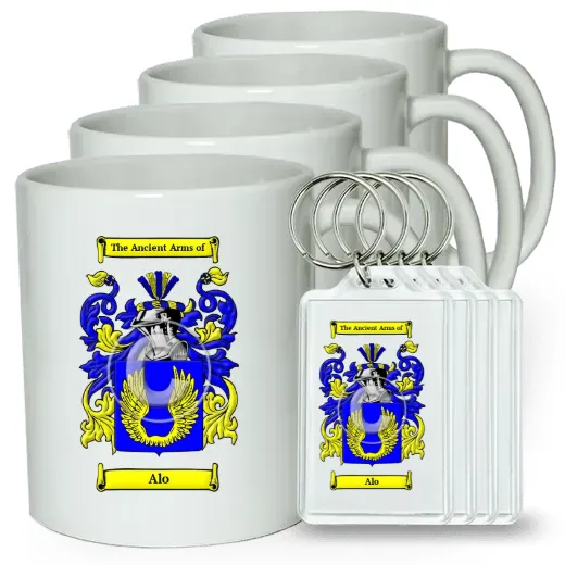 Alo Set of 4 Coffee Mugs and Keychains