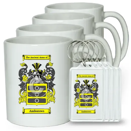 Amborows Set of 4 Coffee Mugs and Keychains