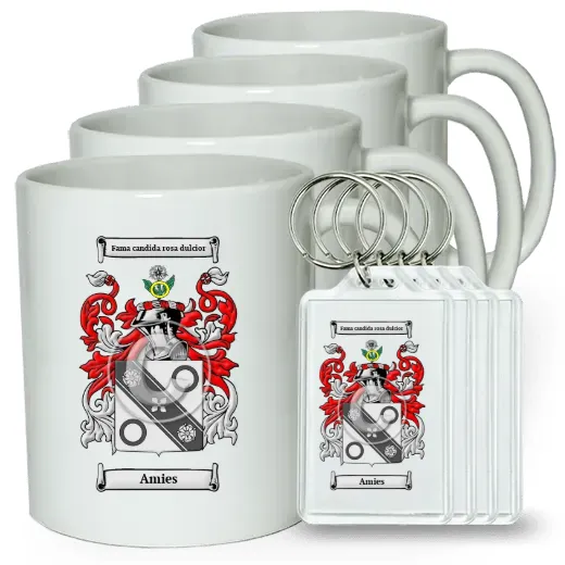 Amies Set of 4 Coffee Mugs and Keychains