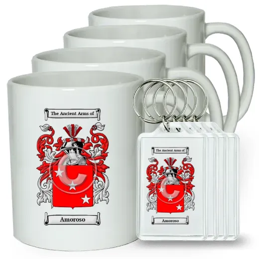 Amoroso Set of 4 Coffee Mugs and Keychains