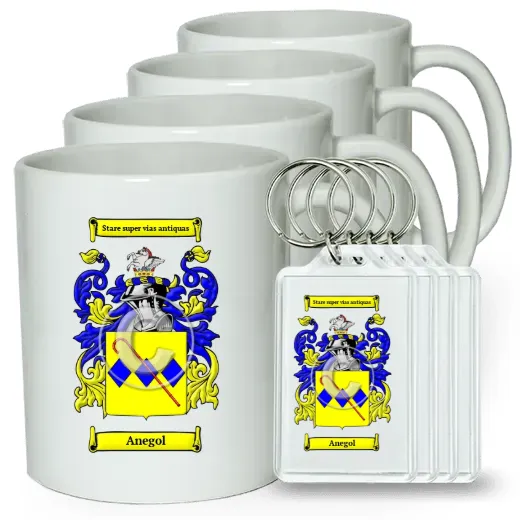 Anegol Set of 4 Coffee Mugs and Keychains