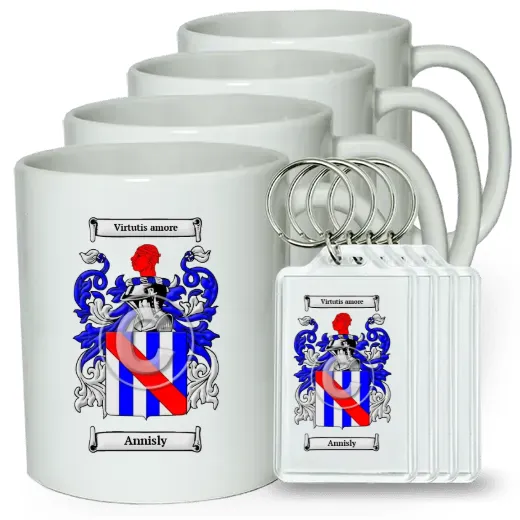 Annisly Set of 4 Coffee Mugs and Keychains