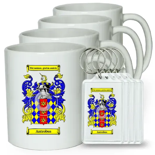 Antrobus Set of 4 Coffee Mugs and Keychains