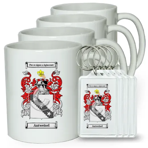 Antweisel Set of 4 Coffee Mugs and Keychains