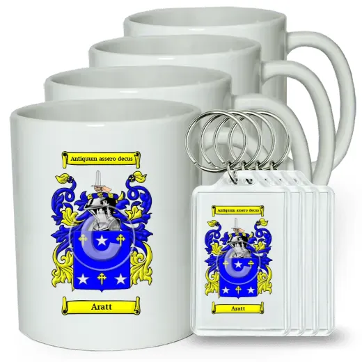 Aratt Set of 4 Coffee Mugs and Keychains
