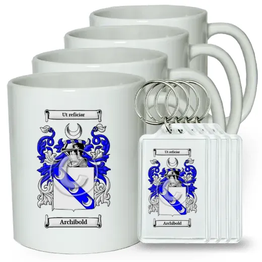 Archibold Set of 4 Coffee Mugs and Keychains