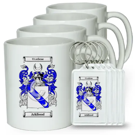 Arkibood Set of 4 Coffee Mugs and Keychains