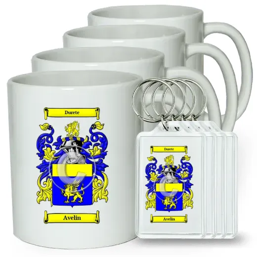Avelin Set of 4 Coffee Mugs and Keychains