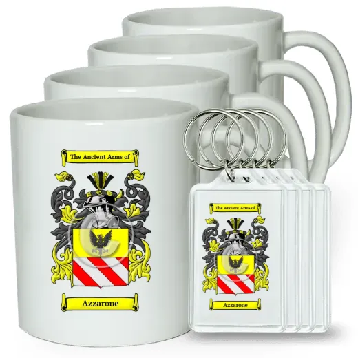 Azzarone Set of 4 Coffee Mugs and Keychains